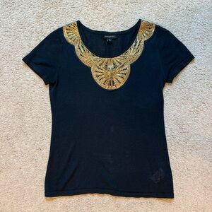 Banana Republic Gold Black Sequins Short Sleeve Knit Blouse Women’s